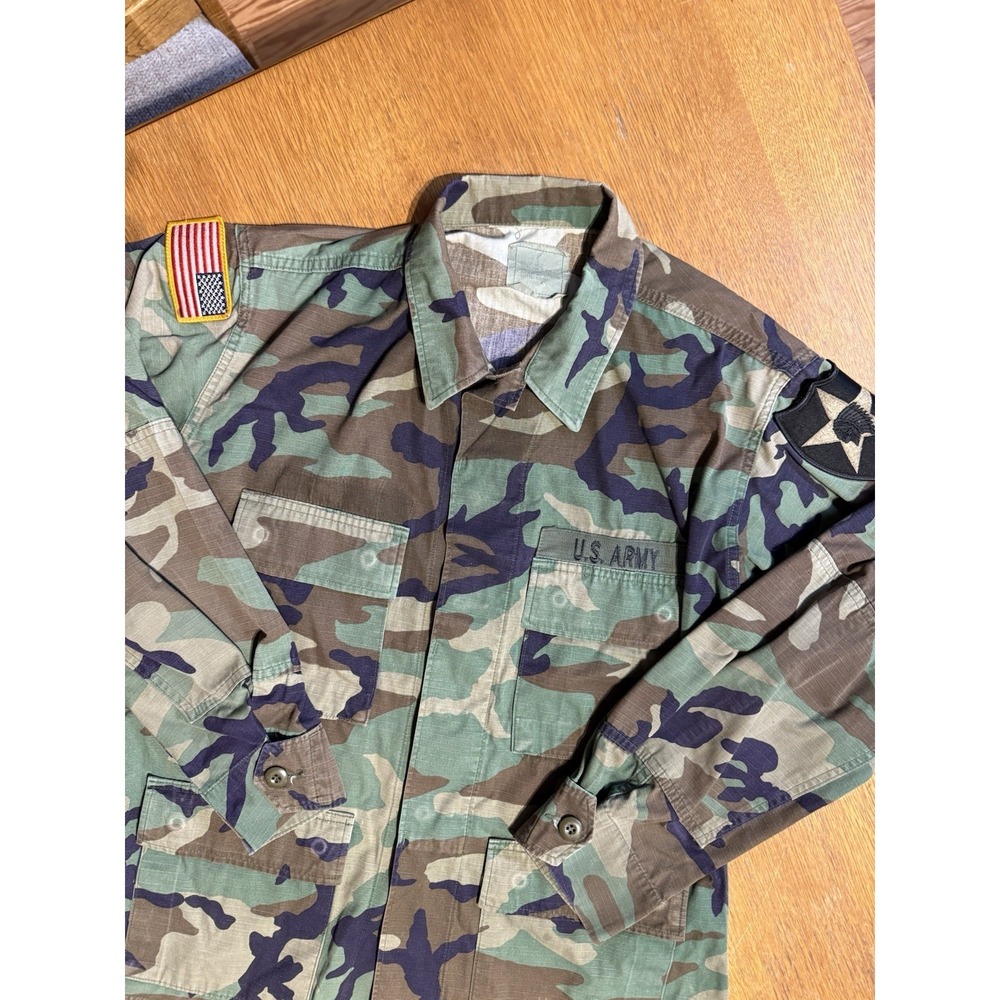 US Army Woodland BDU Jacket Small Ripstop Camo TRADOC Indianhead Patch